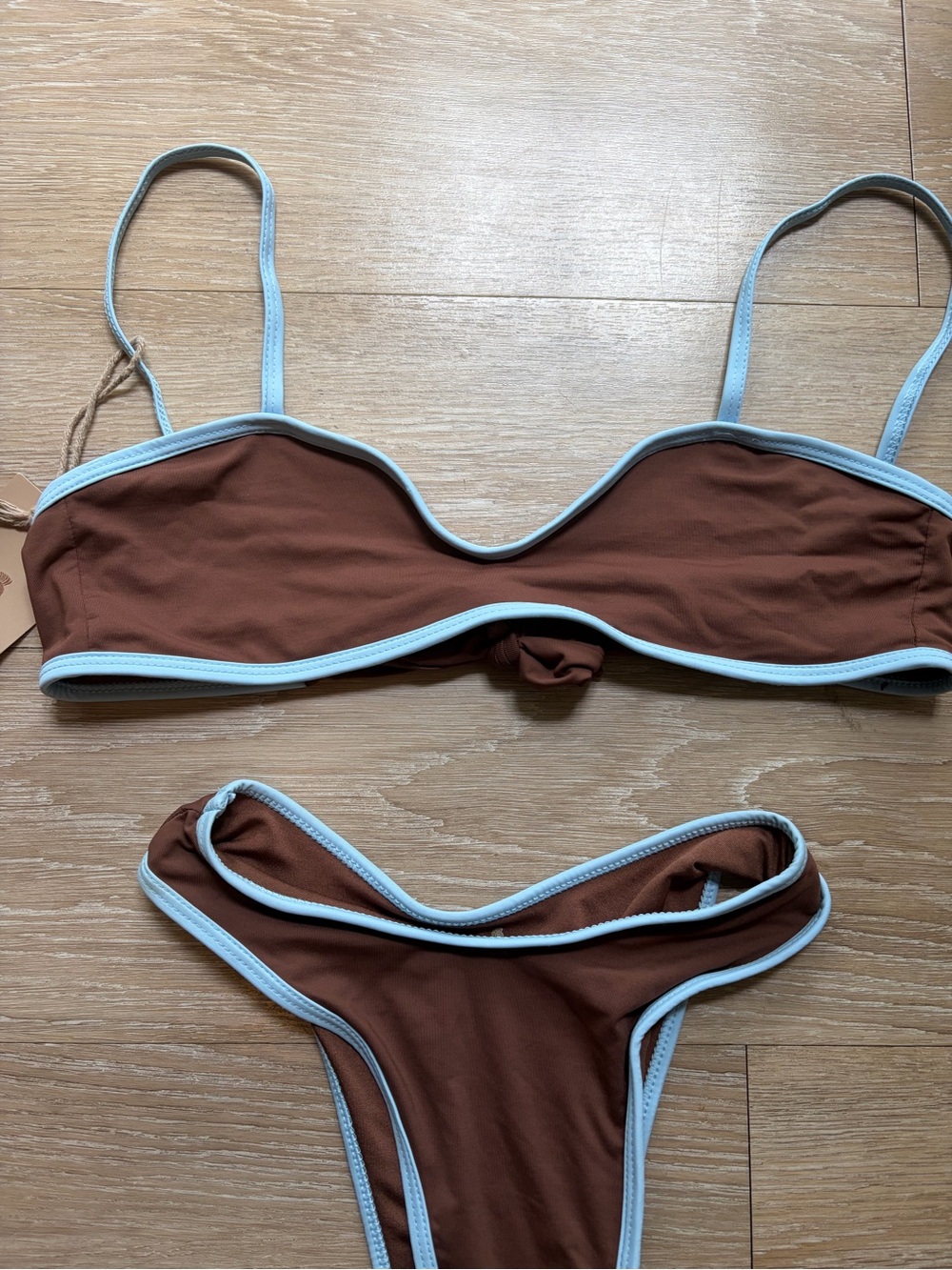 High Rise Brown Bikini w/ Light Blue Trim NWT